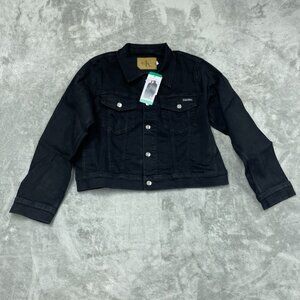 Calvin Klein Womens Black Denim Trucker Jacket XL Casual d0154